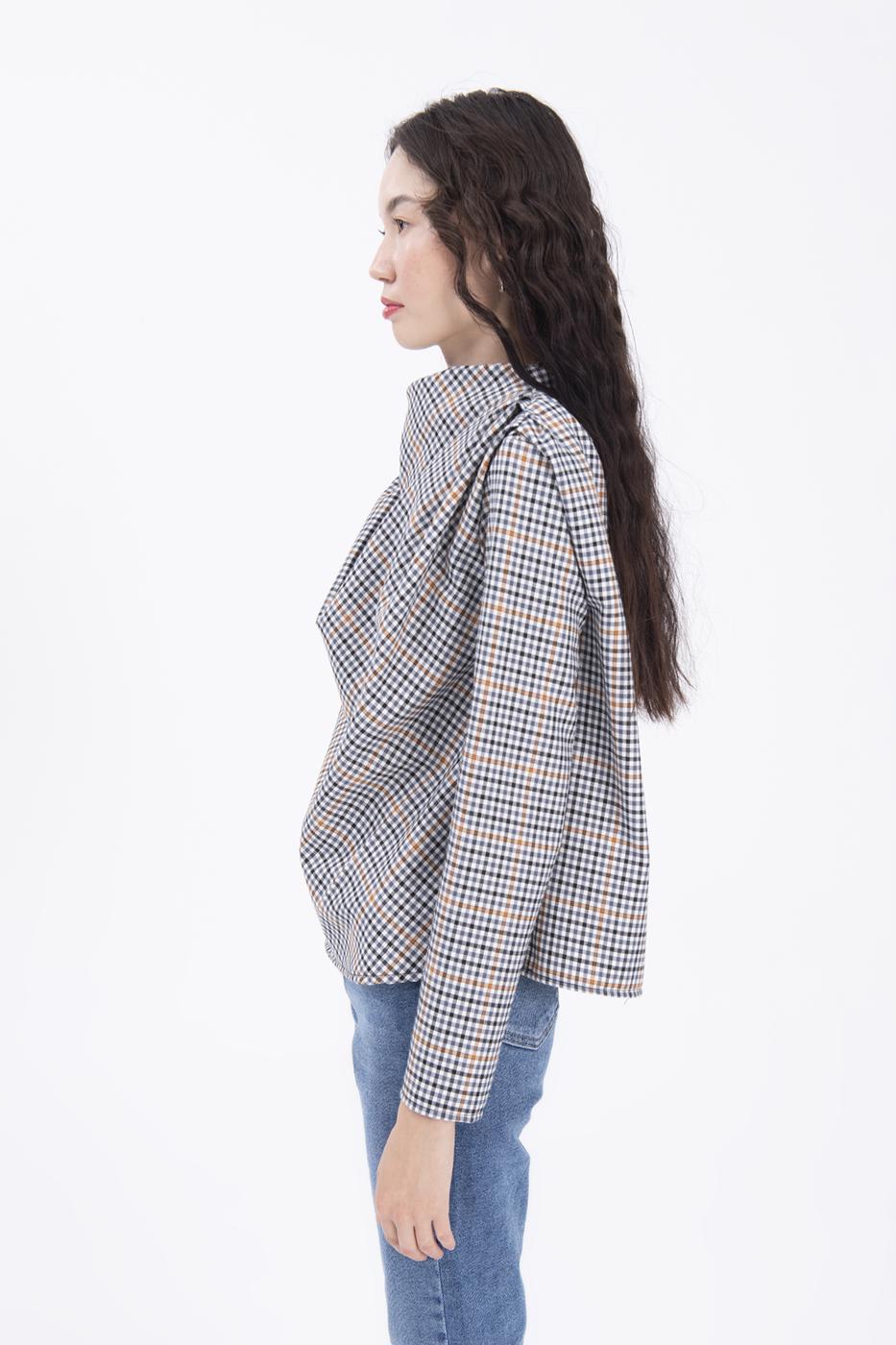 Bayan Gri Degaje Yakalı Bluz