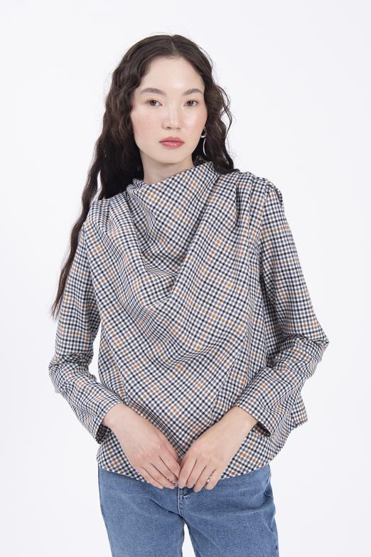 Bayan Gri Degaje Yakalı Bluz - BSL