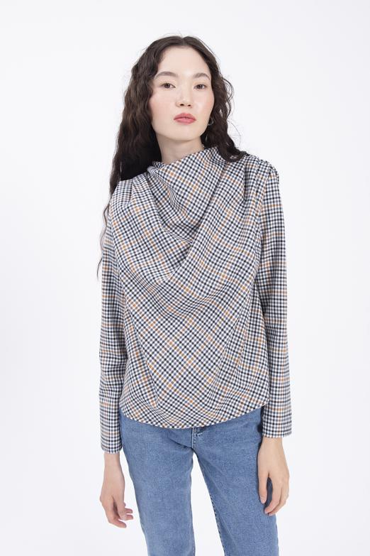 Bayan Gri Degaje Yakalı Bluz - BSL