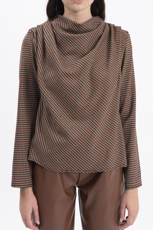 Bayan Kahverengi Degaje Yakalı Bluz - BSL