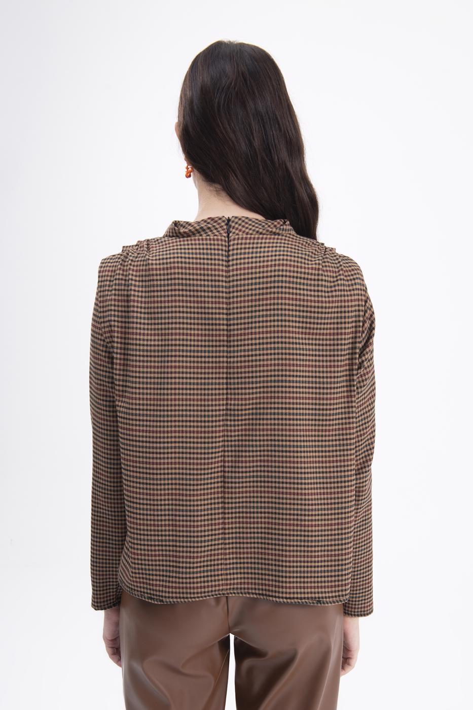 Bayan Kahverengi Degaje Yakalı Bluz