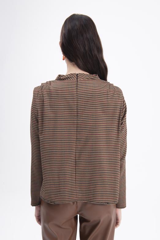 Bayan Kahverengi Degaje Yakalı Bluz - BSL