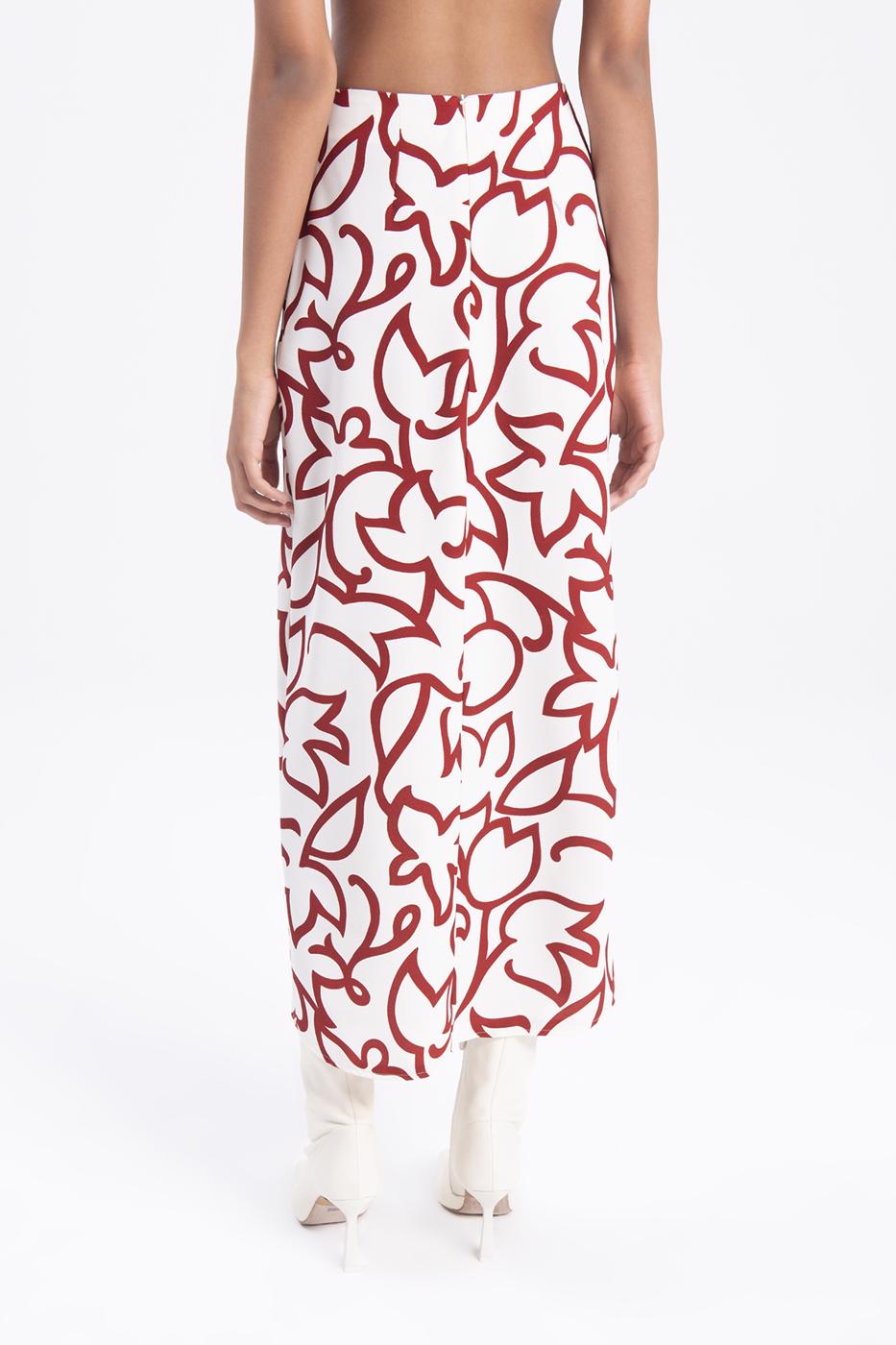 Bayan Ekru Derin Yırtmaç Detaylı Midi Etek