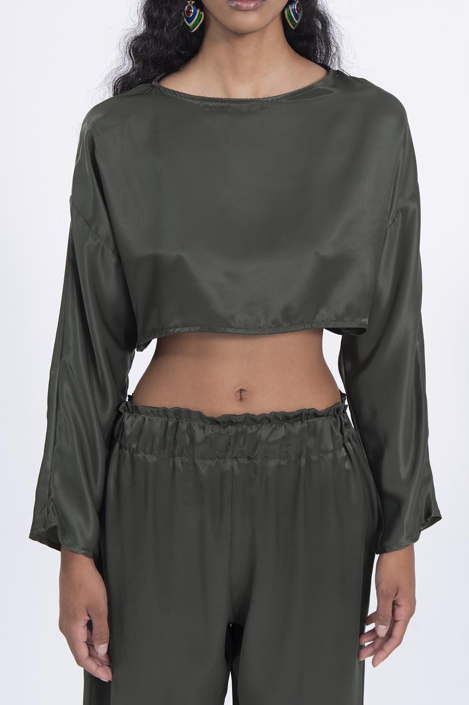 Bayan Haki Kayık Yaka Saten Bluz