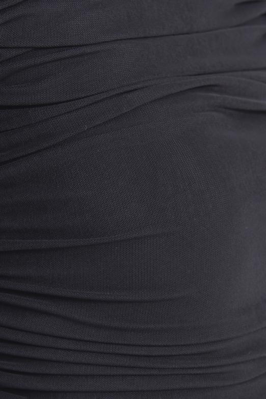 Bayan Siyah Dik Yakalı Drapeli Tül Elbise - BSL