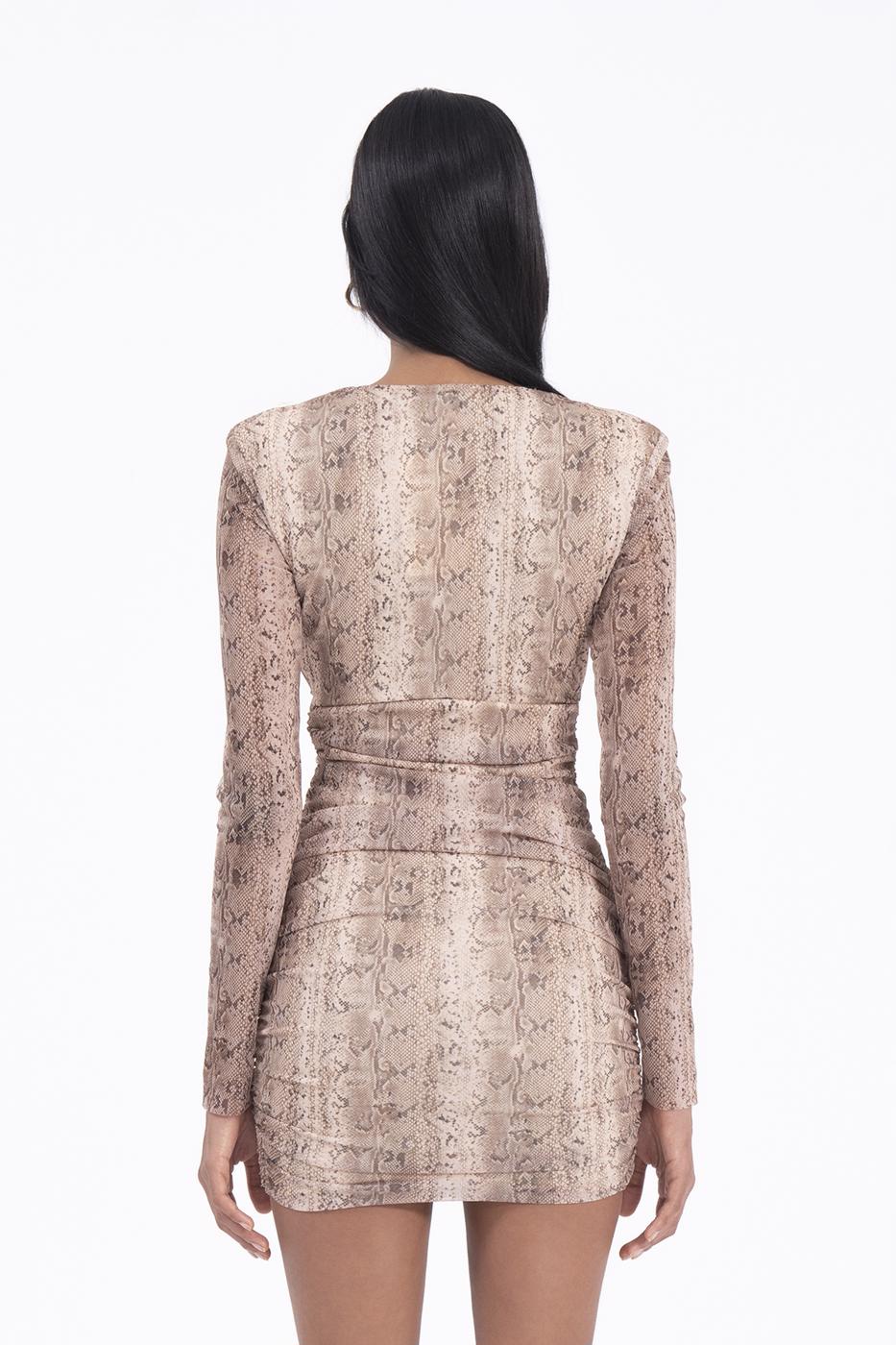 Bayan Bej Derin V Yaka Detaylı Mini Elbise