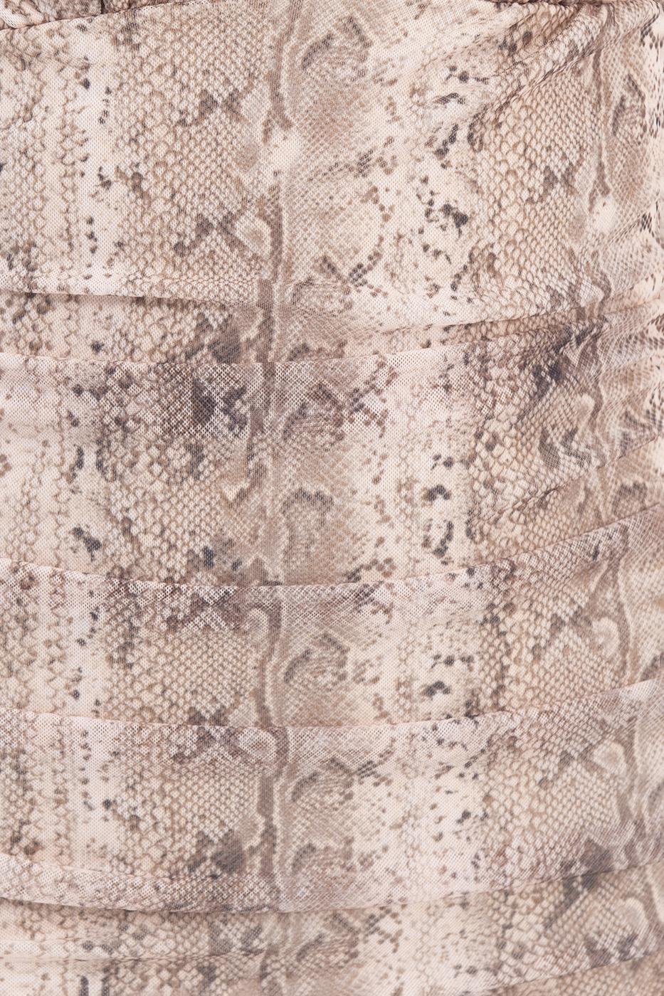 Bayan Bej Derin V Yaka Detaylı Mini Elbise