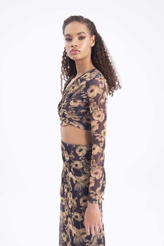 Bayan Siyah Asimetrik Yakalı Crop Top - BSL