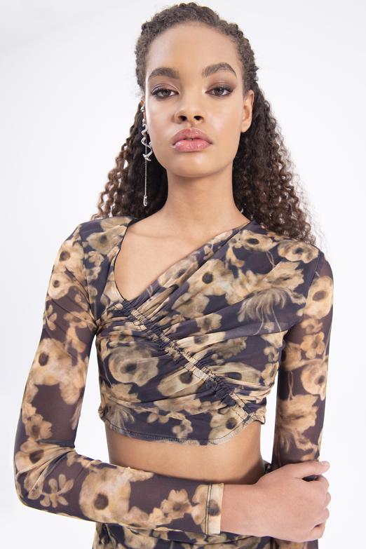 Bayan Siyah Asimetrik Yakalı Crop Top - BSL