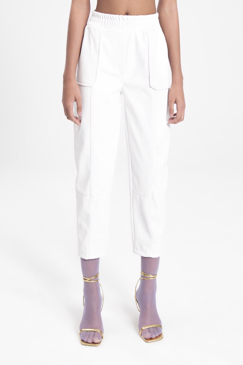 Bayan Ekru Suni Deri Jogger Pantolon