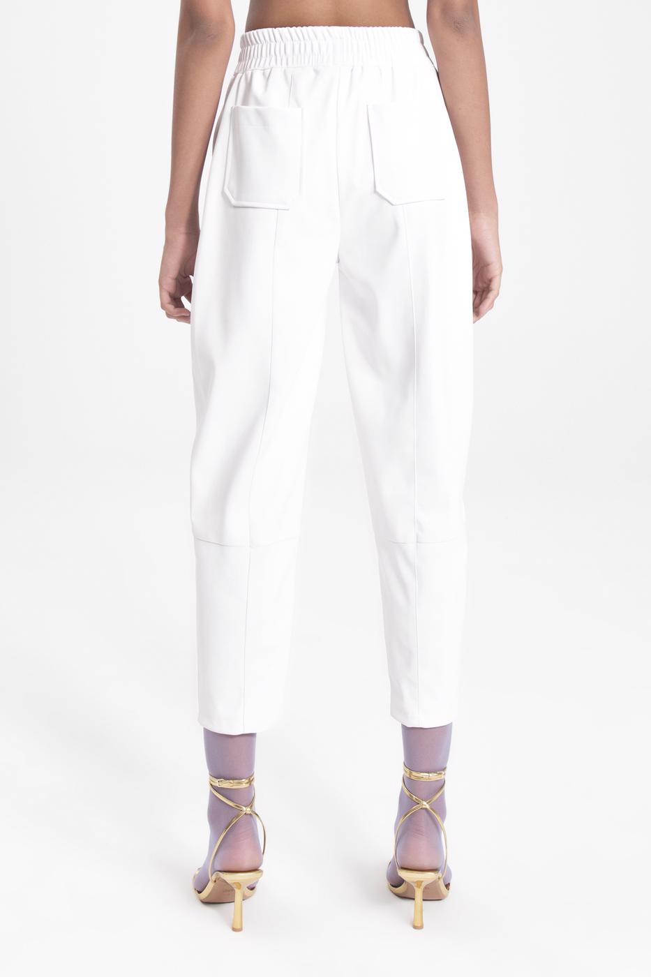 Bayan Ekru Suni Deri Jogger Pantolon