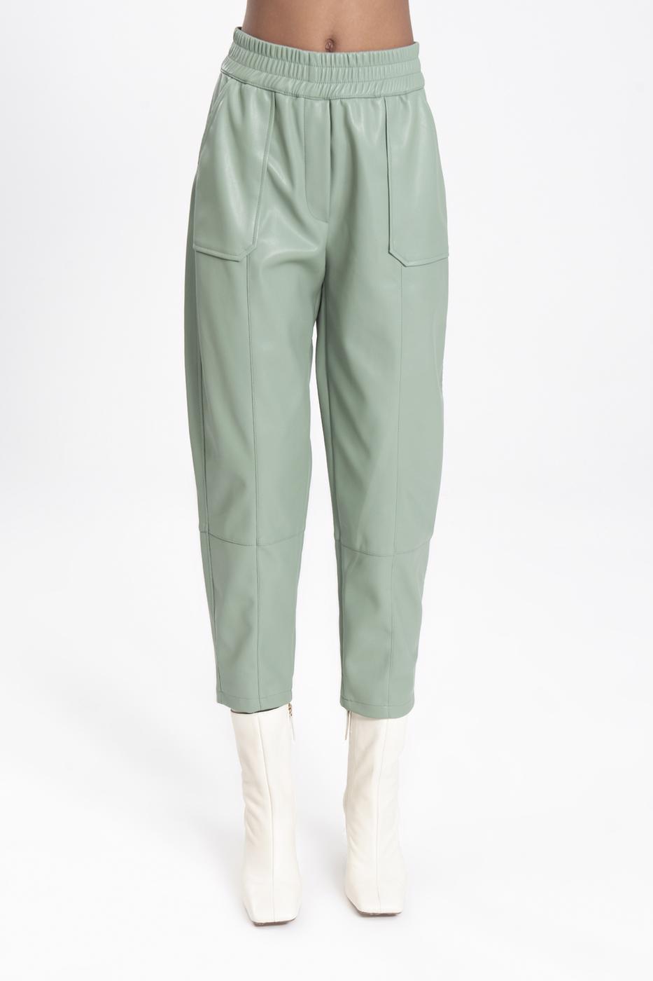 Bayan Yeşil Suni Deri Jogger Pantolon