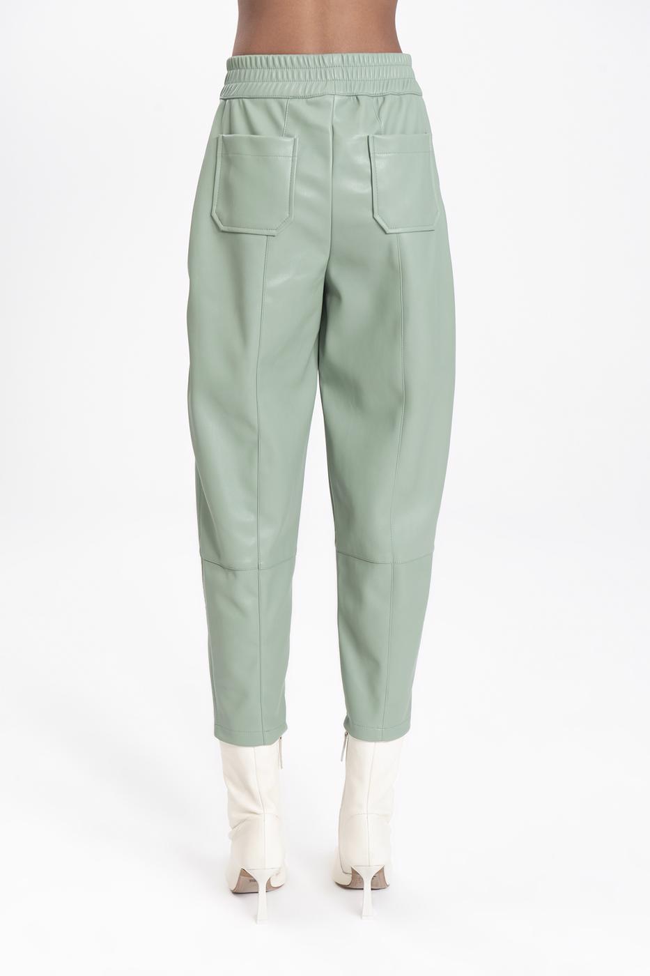 Bayan Yeşil Suni Deri Jogger Pantolon