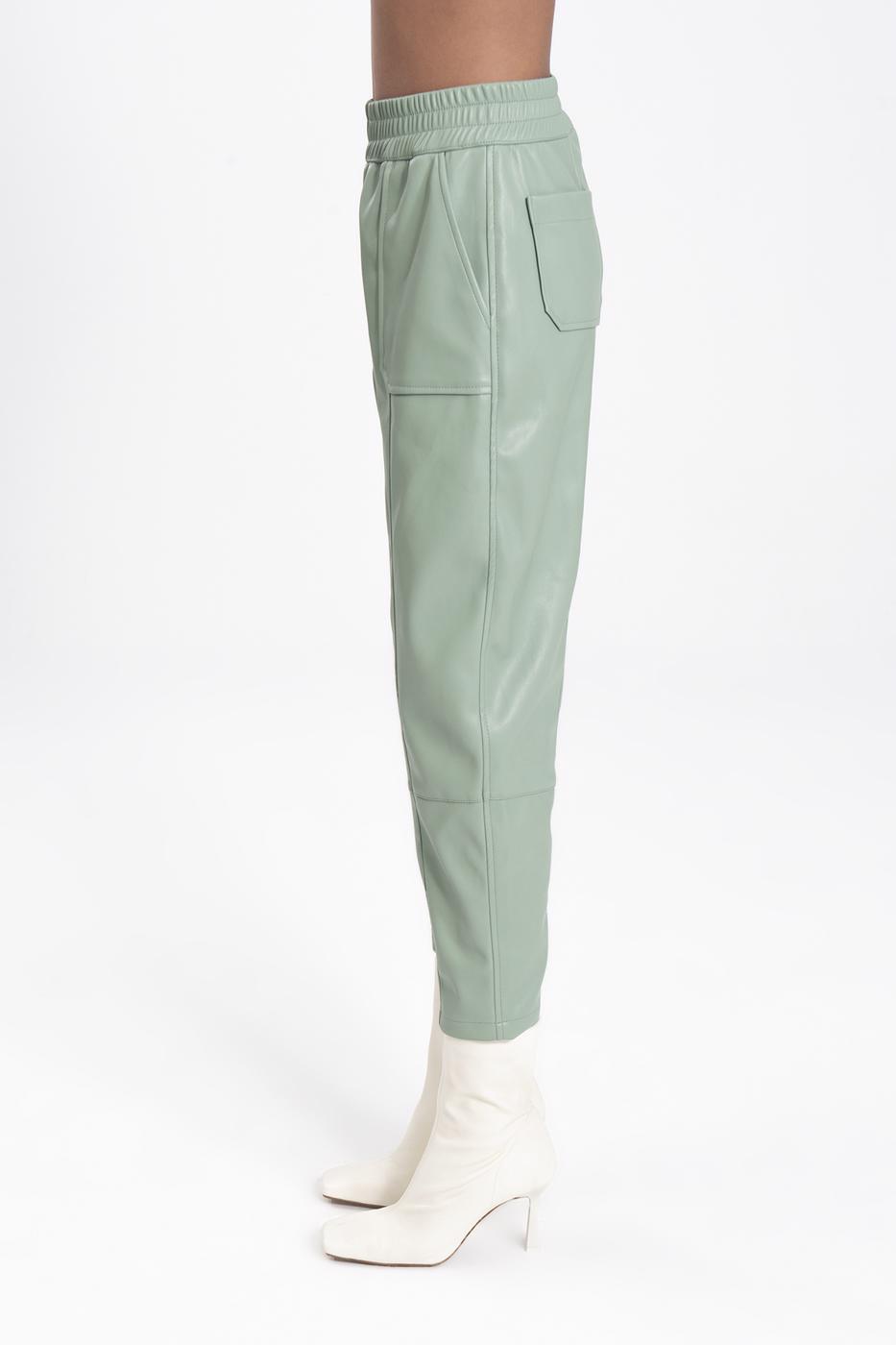 Bayan Yeşil Suni Deri Jogger Pantolon