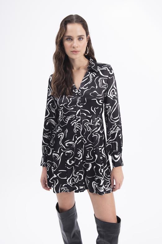 Bayan Siyah Mini Boy Gömlek Elbise - BSL