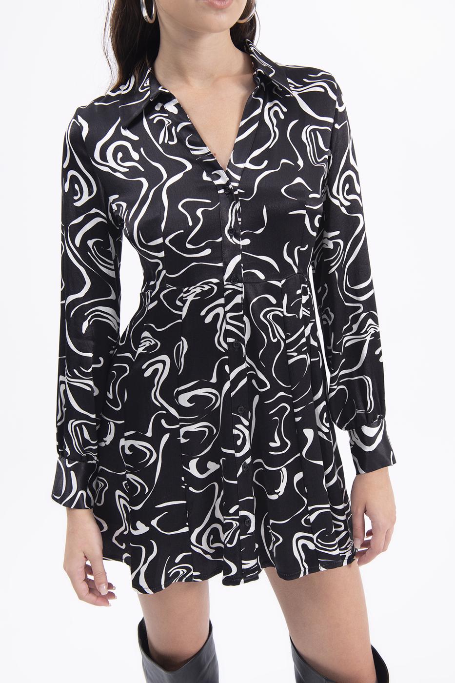 Bayan Siyah Mini Boy Gömlek Elbise