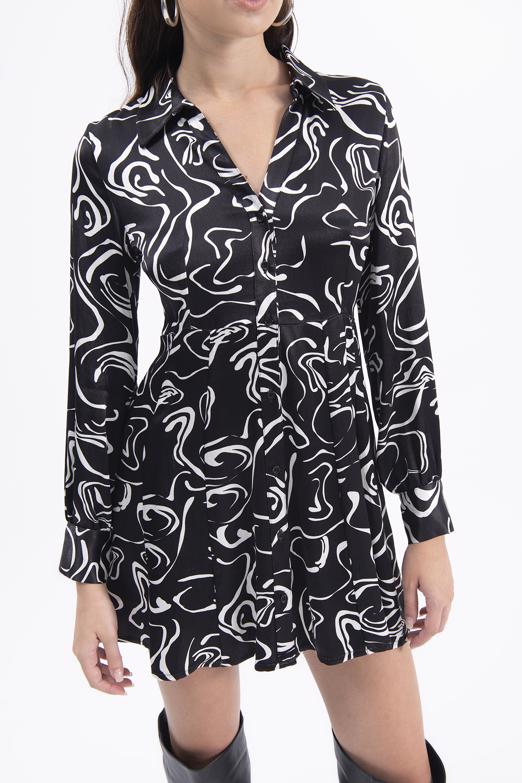 Bayan Siyah Mini Boy Gömlek Elbise - BSL