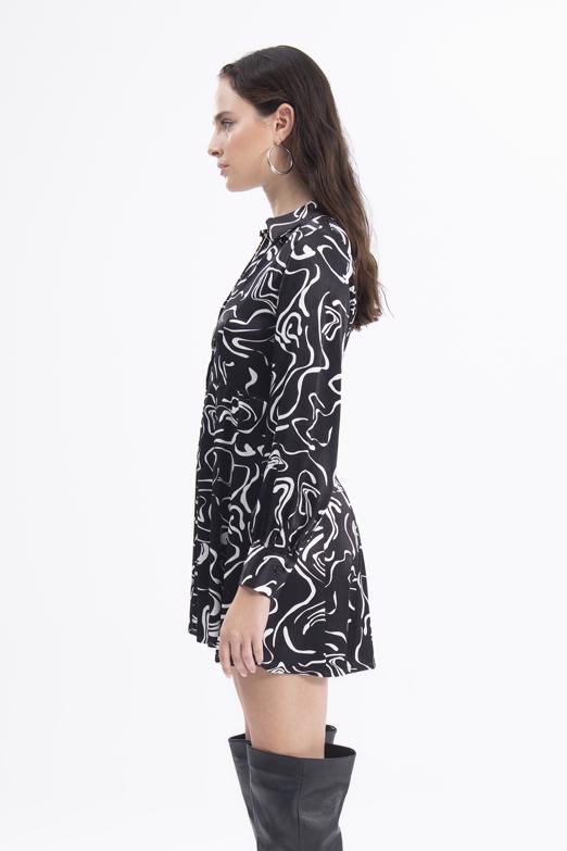 Bayan Siyah Mini Boy Gömlek Elbise - BSL