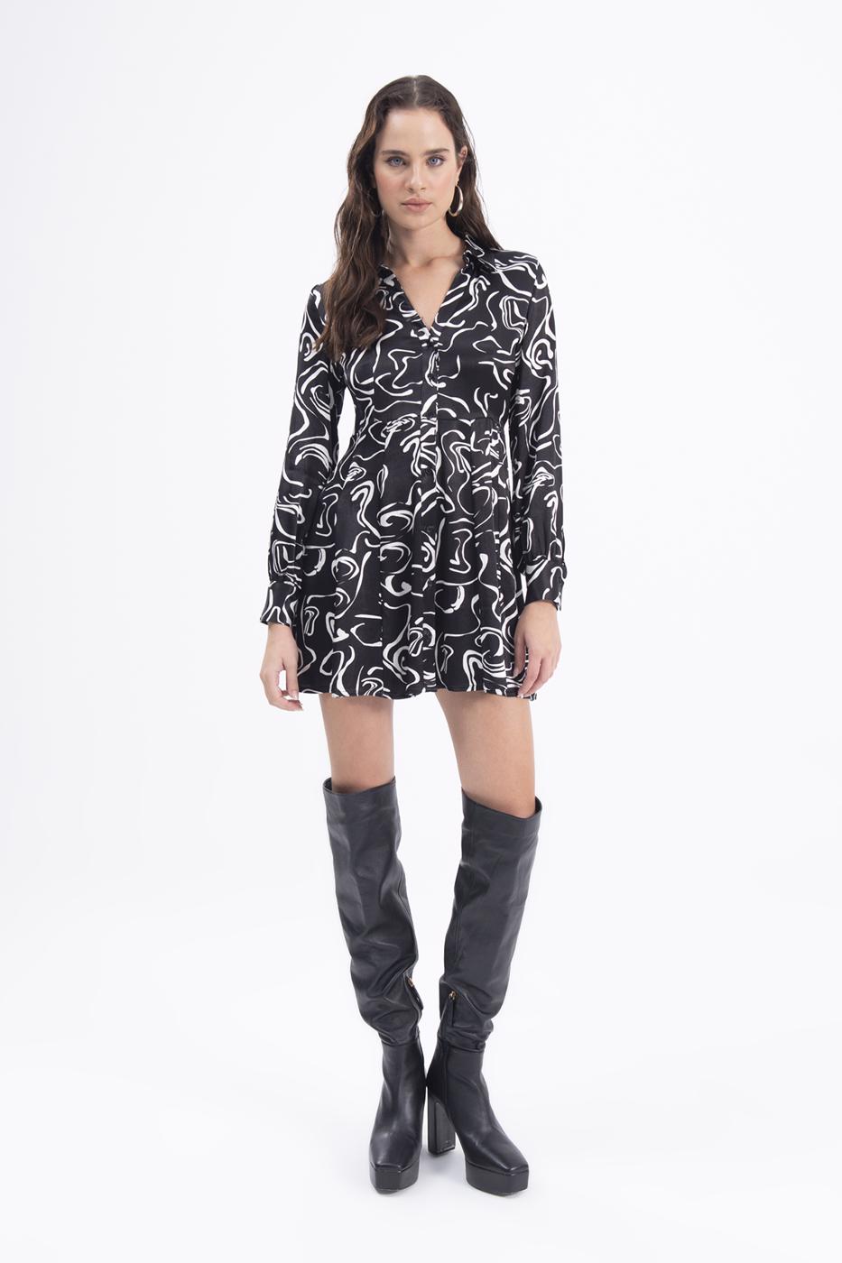 Bayan Siyah Mini Boy Gömlek Elbise