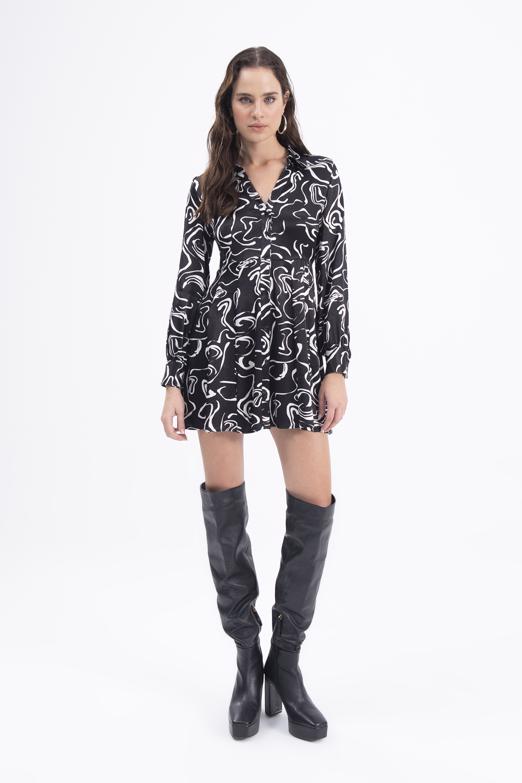 Bayan Siyah Mini Boy Gömlek Elbise - BSL