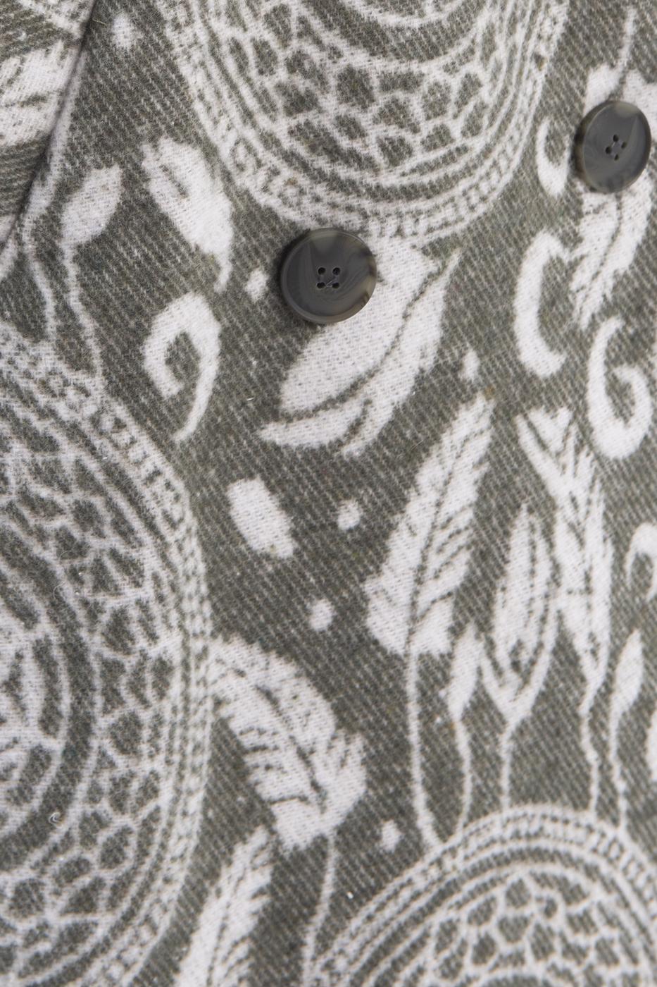 Bayan Haki Ceket Yakalı Desenli Kaban