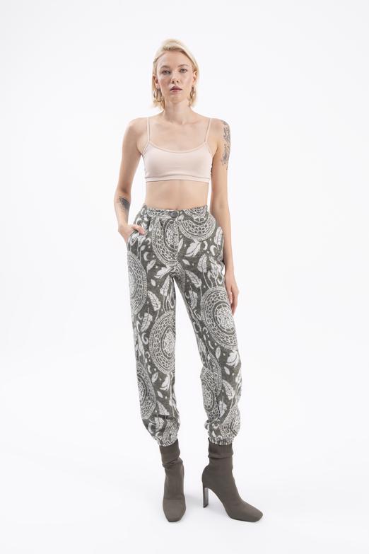 Bayan Haki Desenli Jogger Pantolon - BSL