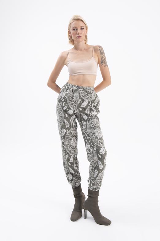 Bayan Haki Desenli Jogger Pantolon - BSL