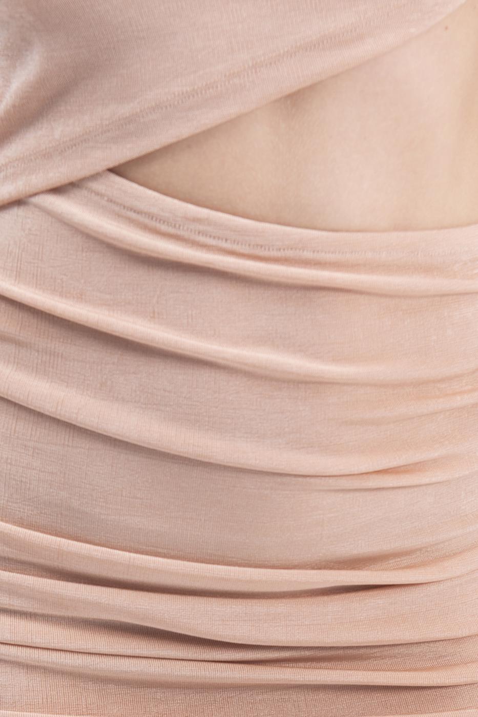 Bayan Bej Drapeli Mini Elbise