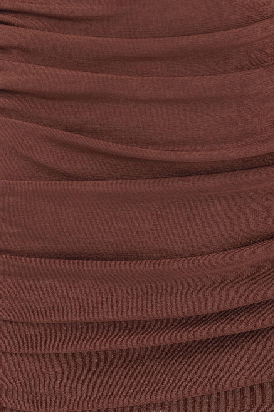 Bayan Kahverengi Drapeli Mini Elbise