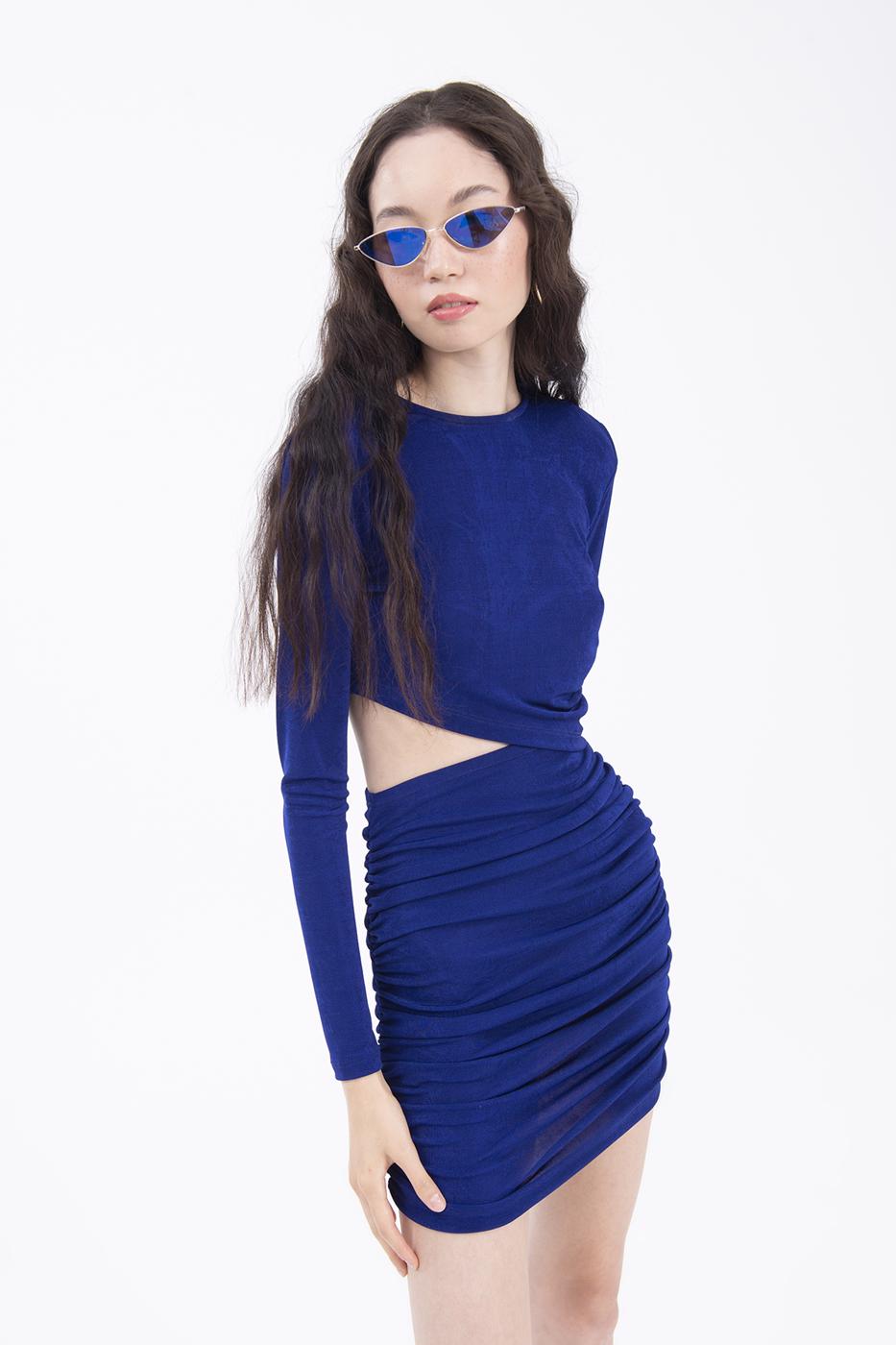 Bayan Sax Drapeli Mini Elbise