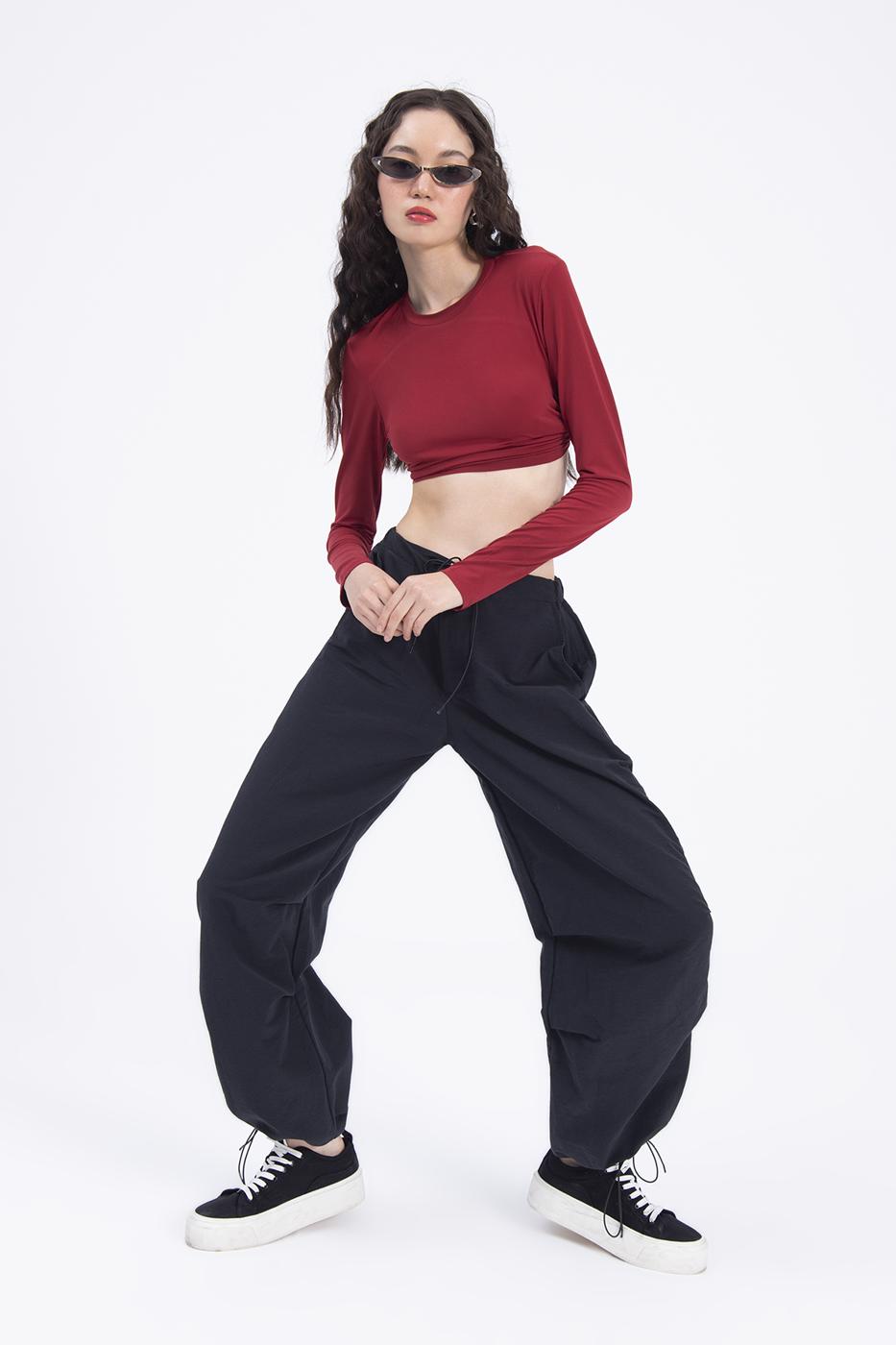 Bayan Siyah Düşük Bel Kargo Pantolon