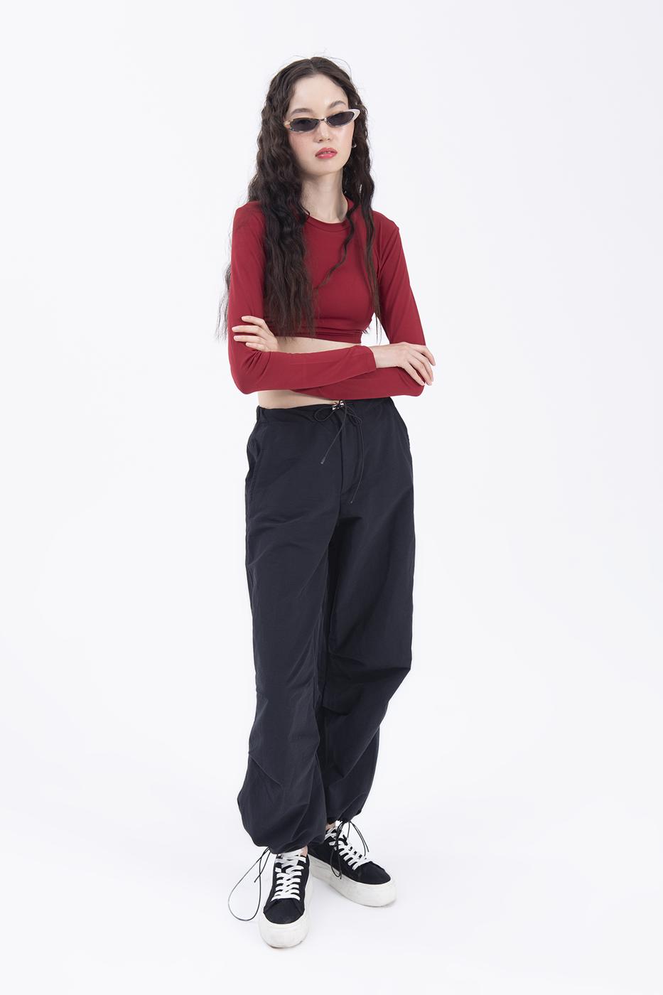 Bayan Siyah Düşük Bel Kargo Pantolon