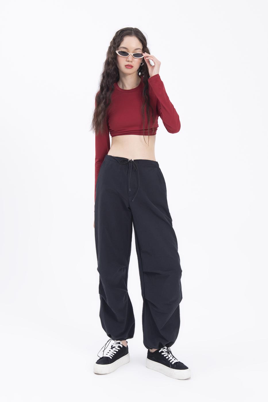 Bayan Siyah Düşük Bel Kargo Pantolon