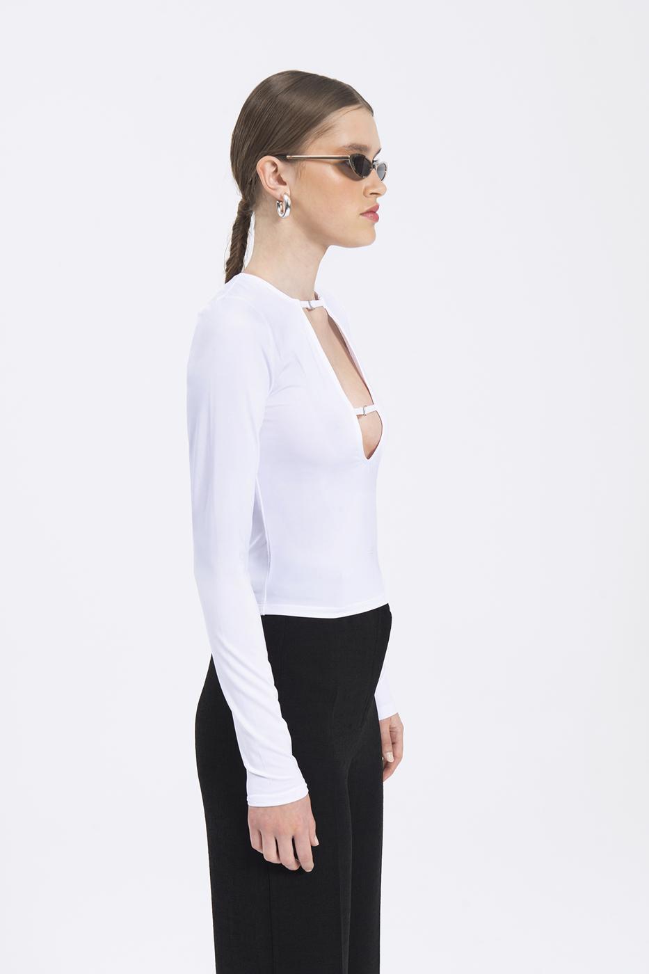 Bayan Beyaz Yaka Dekolteli Top