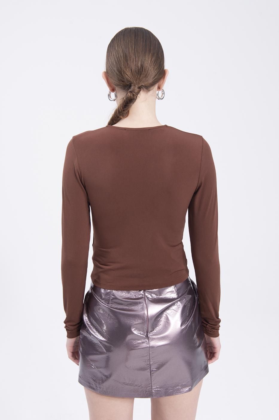 Bayan Kahverengi Yaka Dekolteli Top