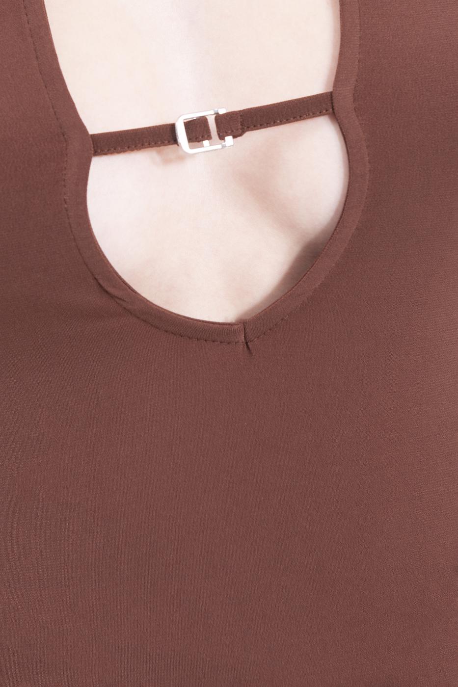 Bayan Kahverengi Yaka Dekolteli Top