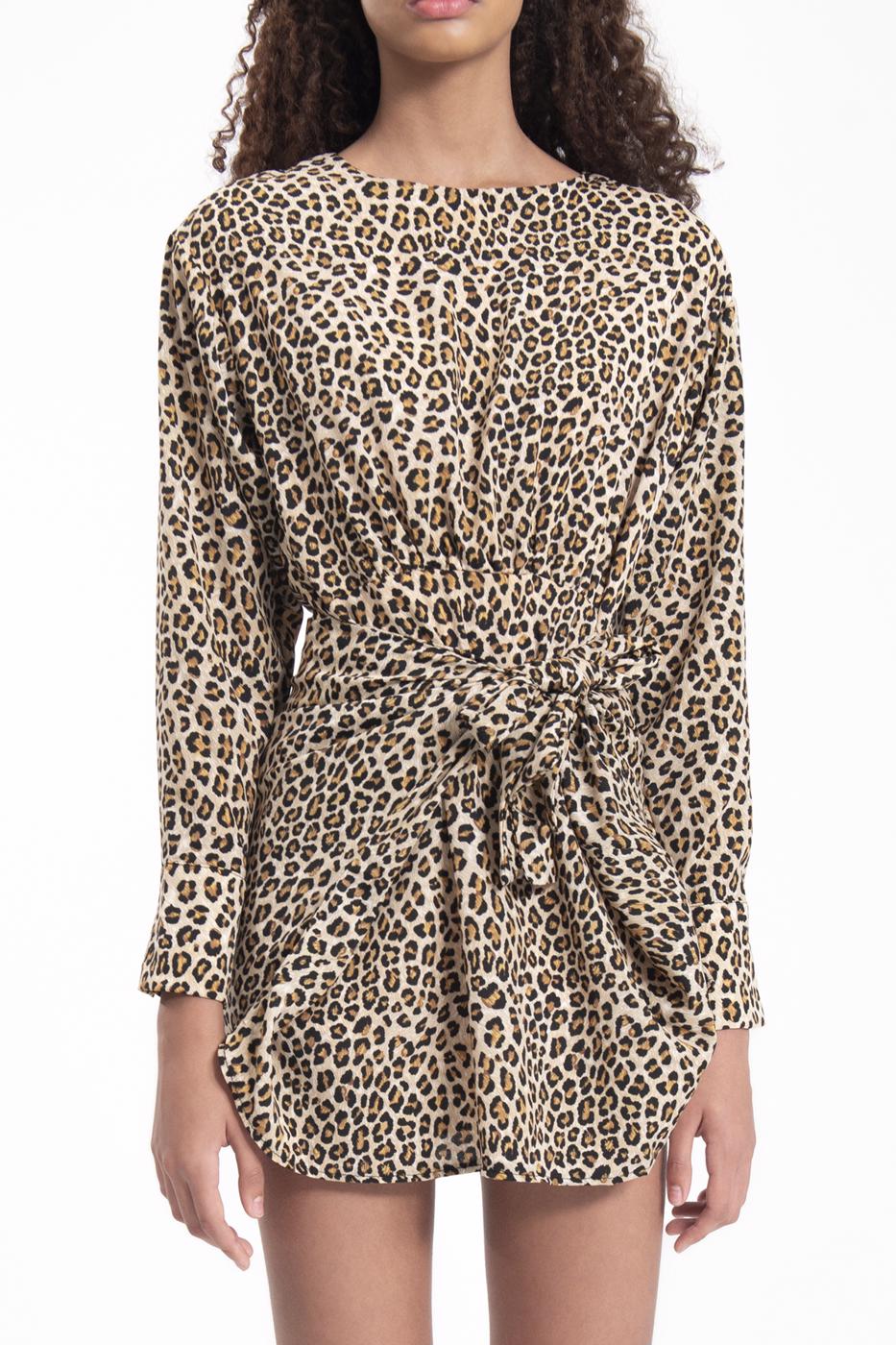 Bayan Bej Vatkalı Bağlamalı Mini Elbise