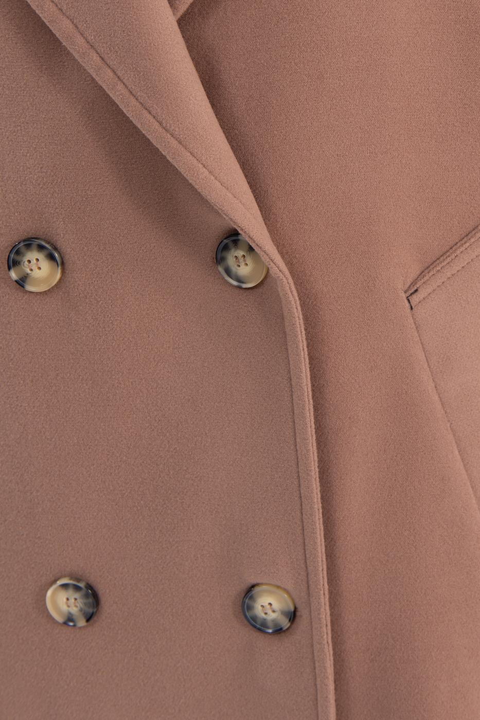 Bayan Kahverengi Ceket Yaka Düğmeli Uzun Kaban