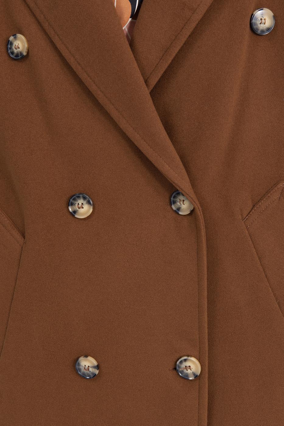 Bayan Kahverengi Ceket Yaka Düğmeli Uzun Kaban