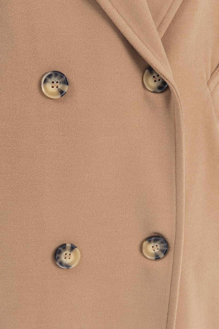 Bayan Camel Ceket Yaka Düğmeli Uzun Kaban