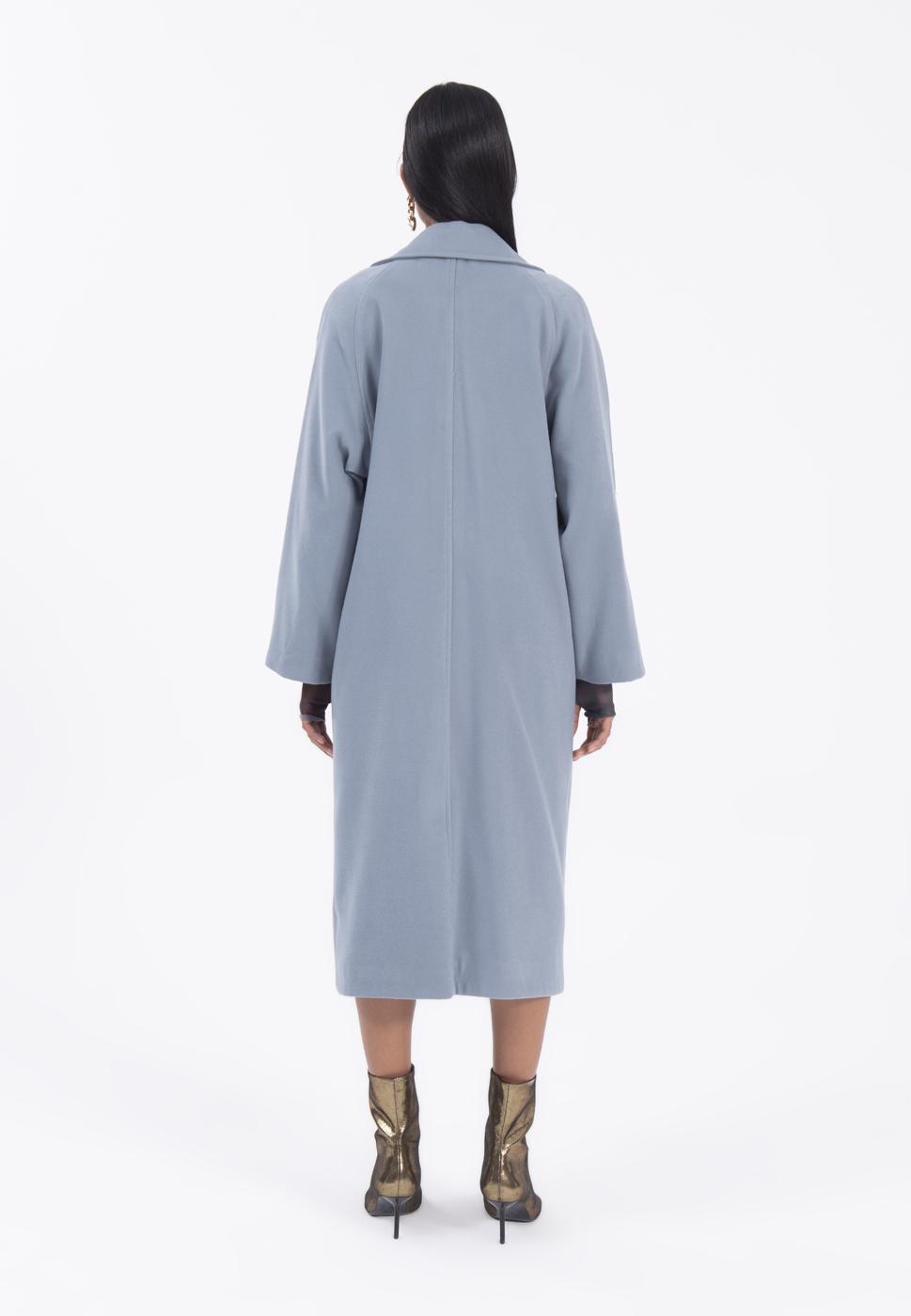 Bayan Mavi Ceket Yaka Düğmeli Uzun Kaban