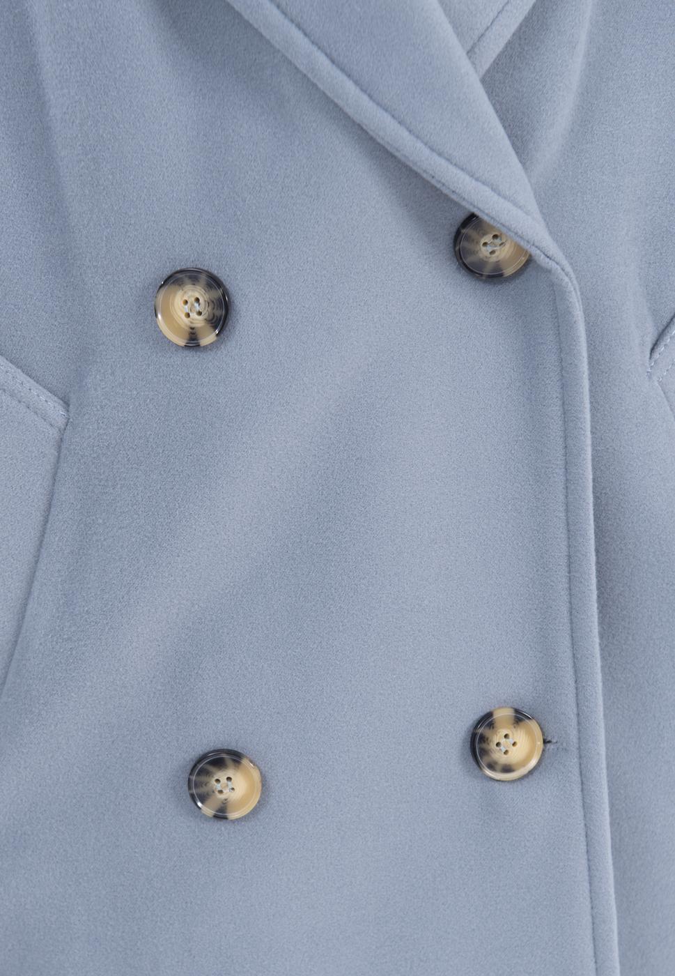 Bayan Mavi Ceket Yaka Düğmeli Uzun Kaban