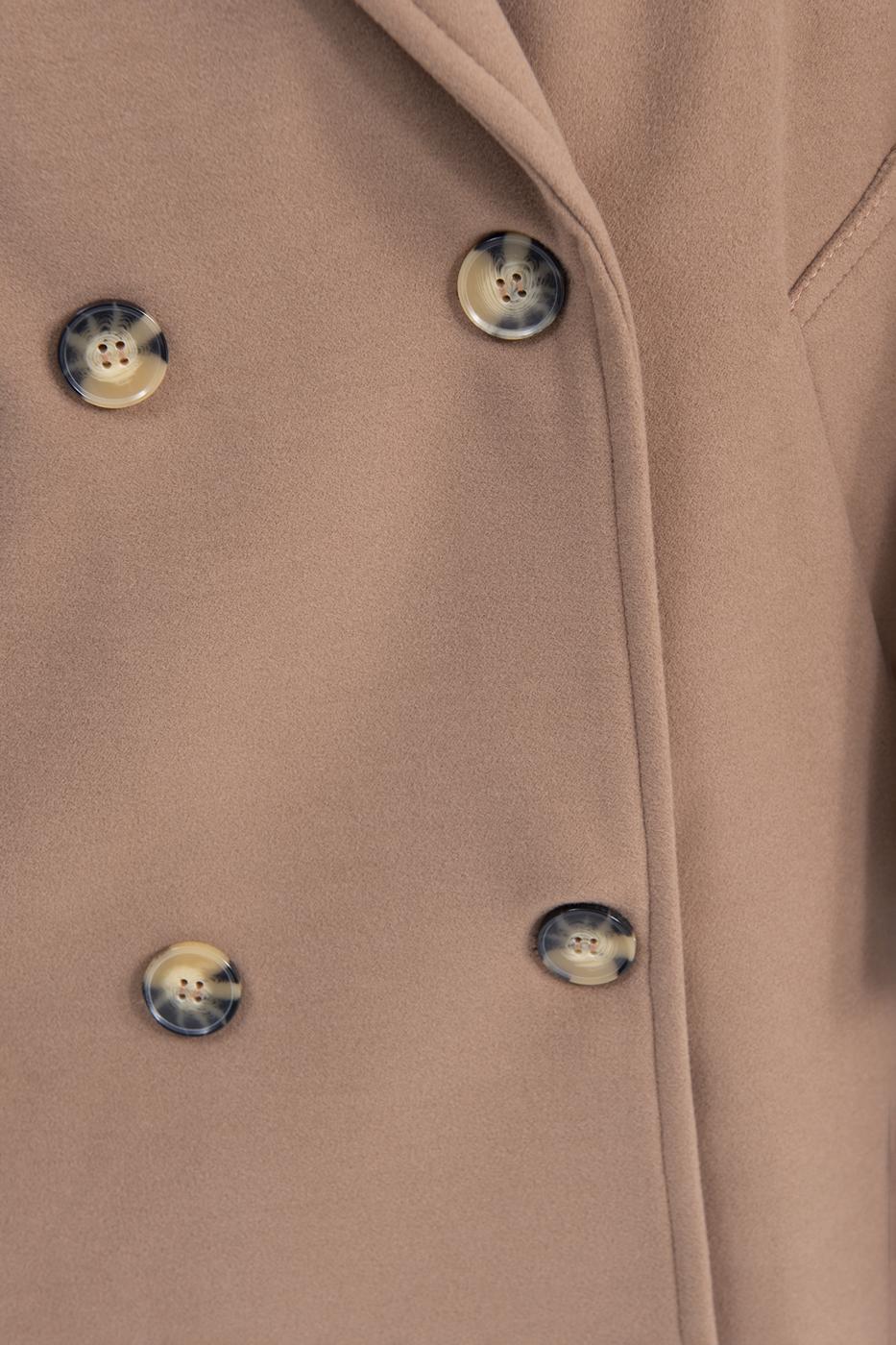 Bayan Kahverengi Ceket Yaka Düğmeli Uzun Kaban