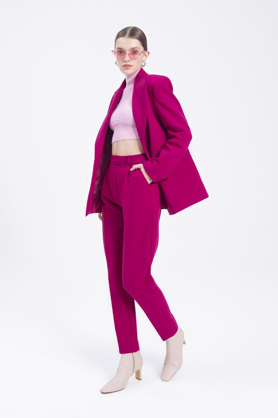 Bayan Mürdüm Yüksek Bel Havuç Pantolon