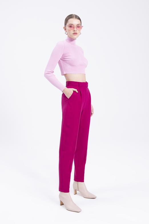 Bayan Mürdüm Yüksek Bel Havuç Pantolon - BSL