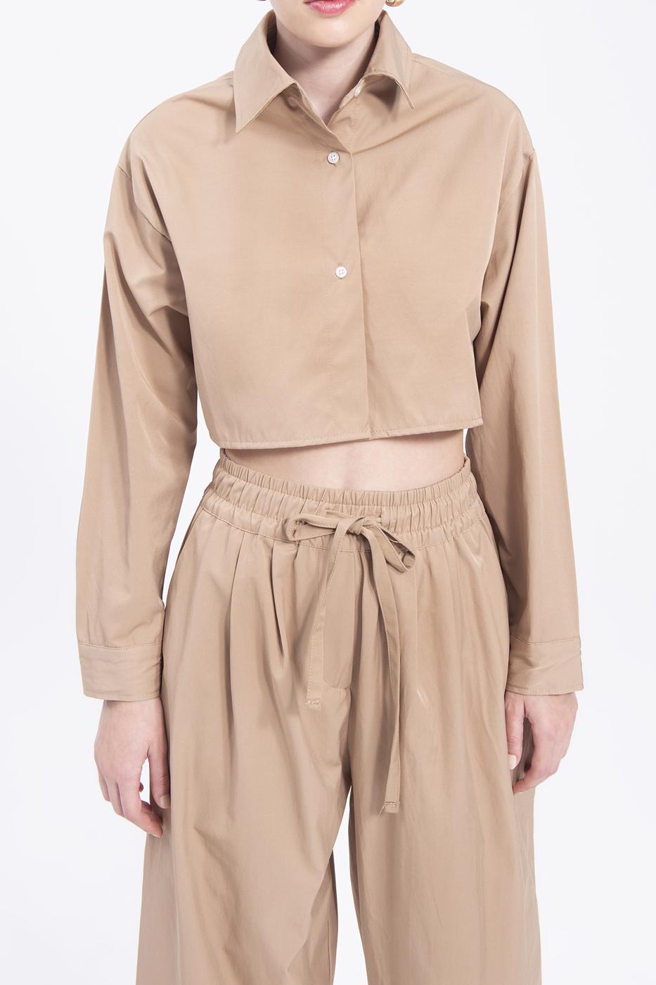 Bayan Bej Crop Gömlek
