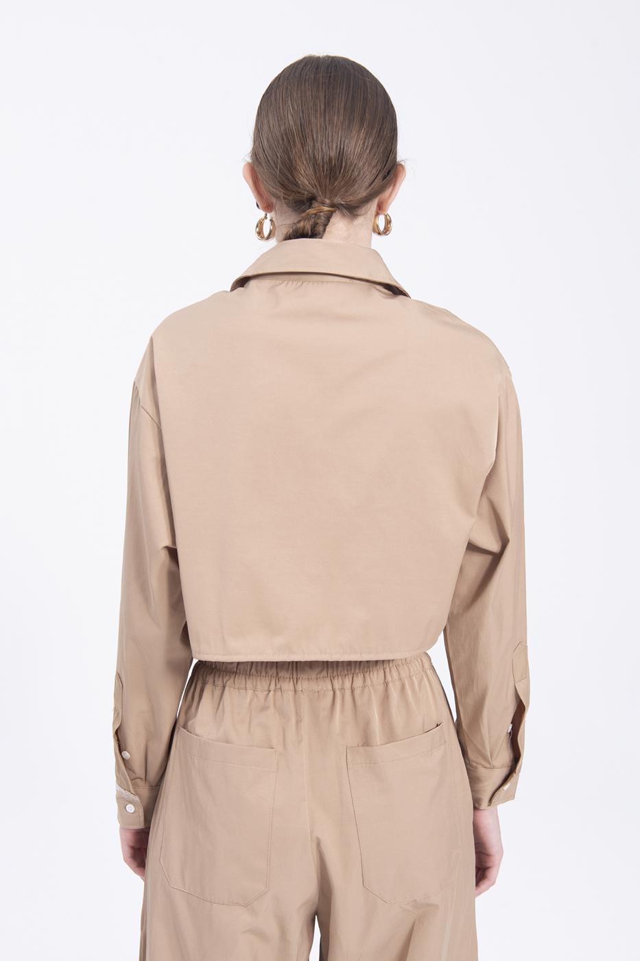Bayan Bej Crop Gömlek