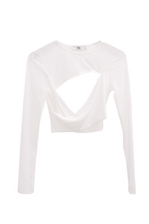 Bayan Beyaz Transparan Detaylı Crop Top - BSL