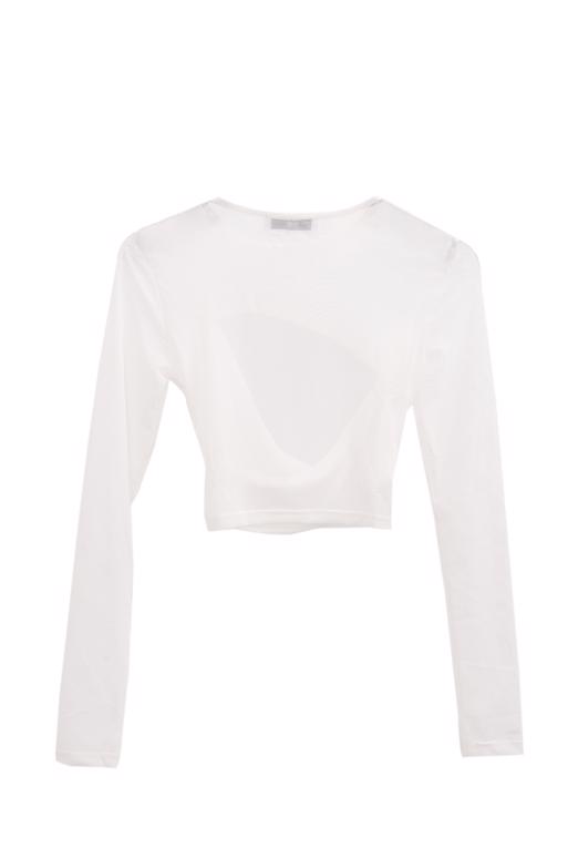 Bayan Beyaz Transparan Detaylı Crop Top - BSL