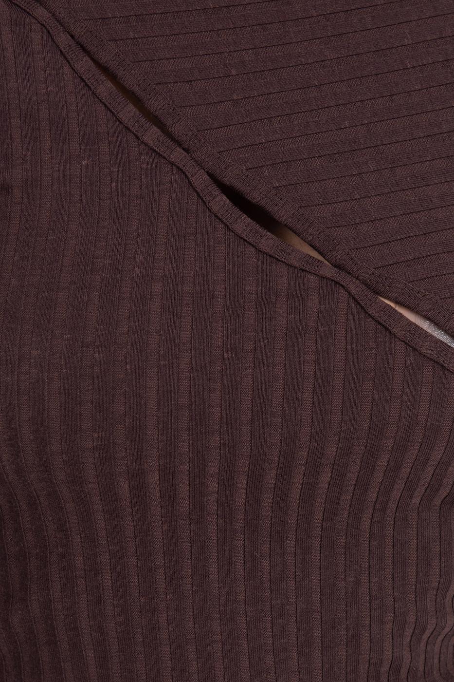 Bayan Kahverengi Asimetrik Yaka Detaylı Crop Top